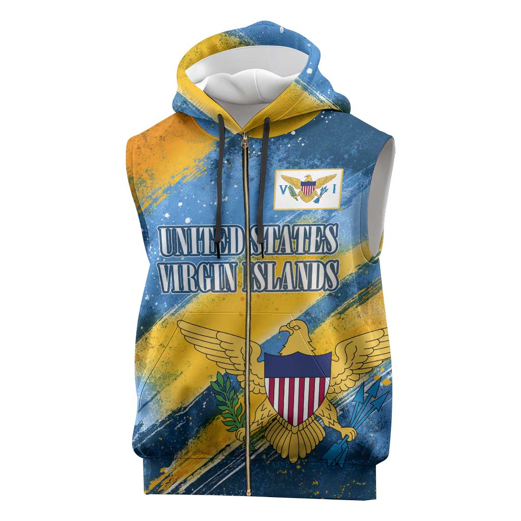 United States Virgin Islands Sleeveless Zip Hoodie with Blue Yellow Eagle Design and Government Seal - Wonder Print Shop