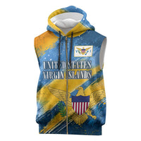 United States Virgin Islands Sleeveless Zip Hoodie with Blue Yellow Eagle Design and Government Seal - Wonder Print Shop