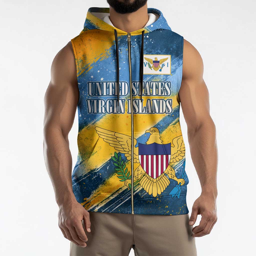 United States Virgin Islands Sleeveless Zip Hoodie with Blue Yellow Eagle Design and Government Seal - Wonder Print Shop