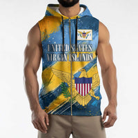 United States Virgin Islands Sleeveless Zip Hoodie with Blue Yellow Eagle Design and Government Seal - Wonder Print Shop
