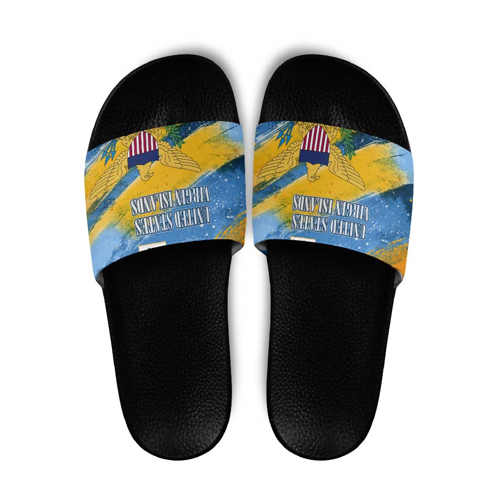 United States Virgin Islands Slide Sandals with Blue Yellow Eagle Design and Government Seal - Wonder Print Shop