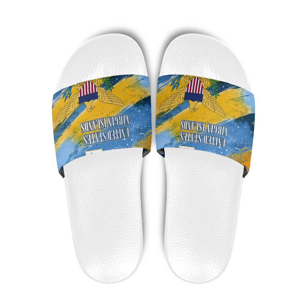 United States Virgin Islands Slide Sandals with Blue Yellow Eagle Design and Government Seal - Wonder Print Shop
