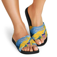 United States Virgin Islands Slide Sandals with Blue Yellow Eagle Design and Government Seal - Wonder Print Shop