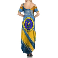 United States Virgin Islands Summer Maxi Dress with Blue Yellow Eagle Design and Government Seal - Wonder Print Shop