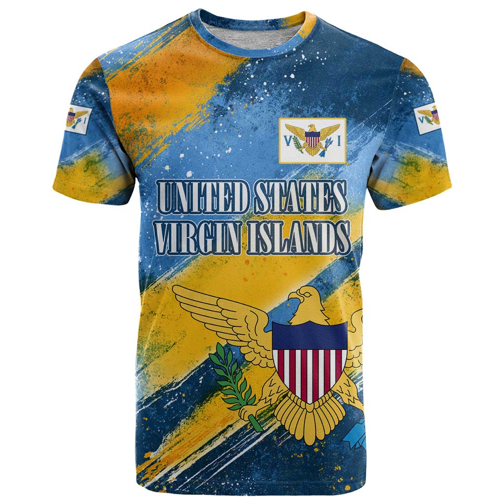 United States Virgin Islands T Shirt with Blue Yellow Eagle Design and Government Seal - Wonder Print Shop