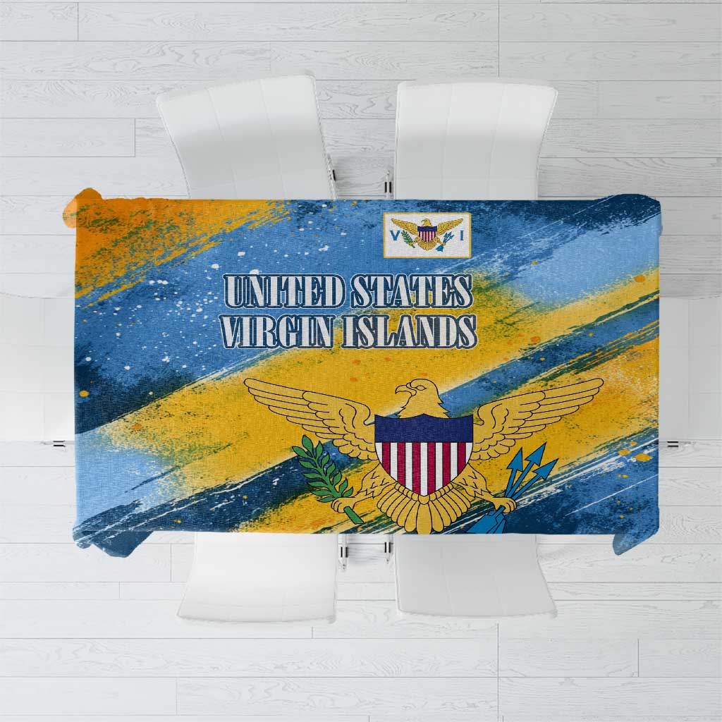 United States Virgin Islands Tablecloth with Blue Yellow Eagle Design and Government Seal - Wonder Print Shop
