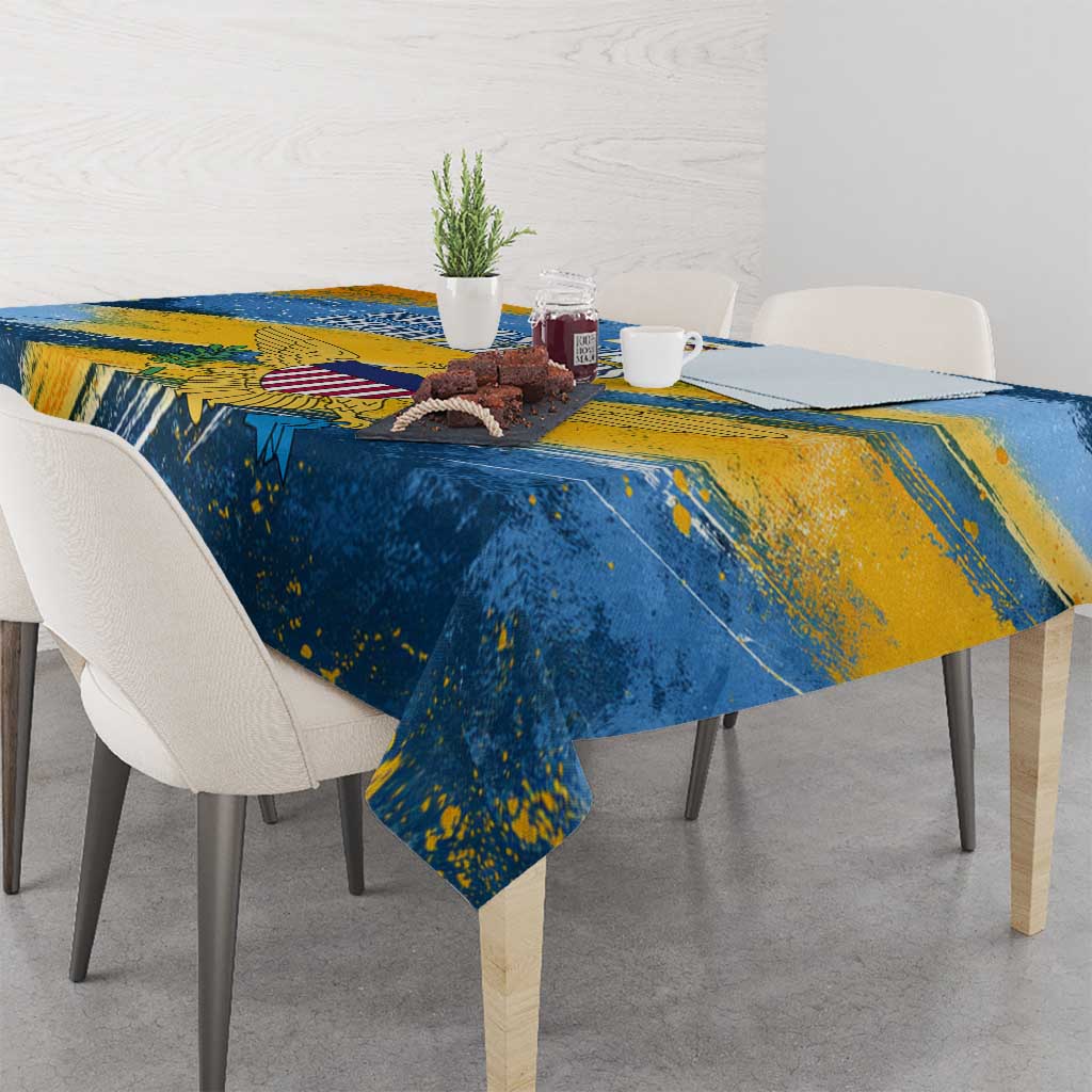 United States Virgin Islands Tablecloth with Blue Yellow Eagle Design and Government Seal - Wonder Print Shop