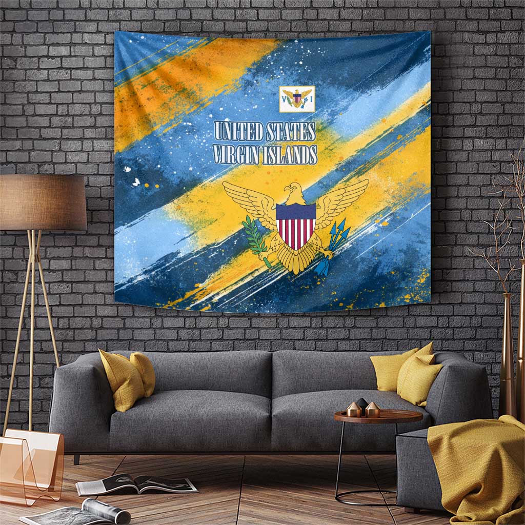 United States Virgin Islands Tapestry with Blue Yellow Eagle Design and Government Seal - Wonder Print Shop