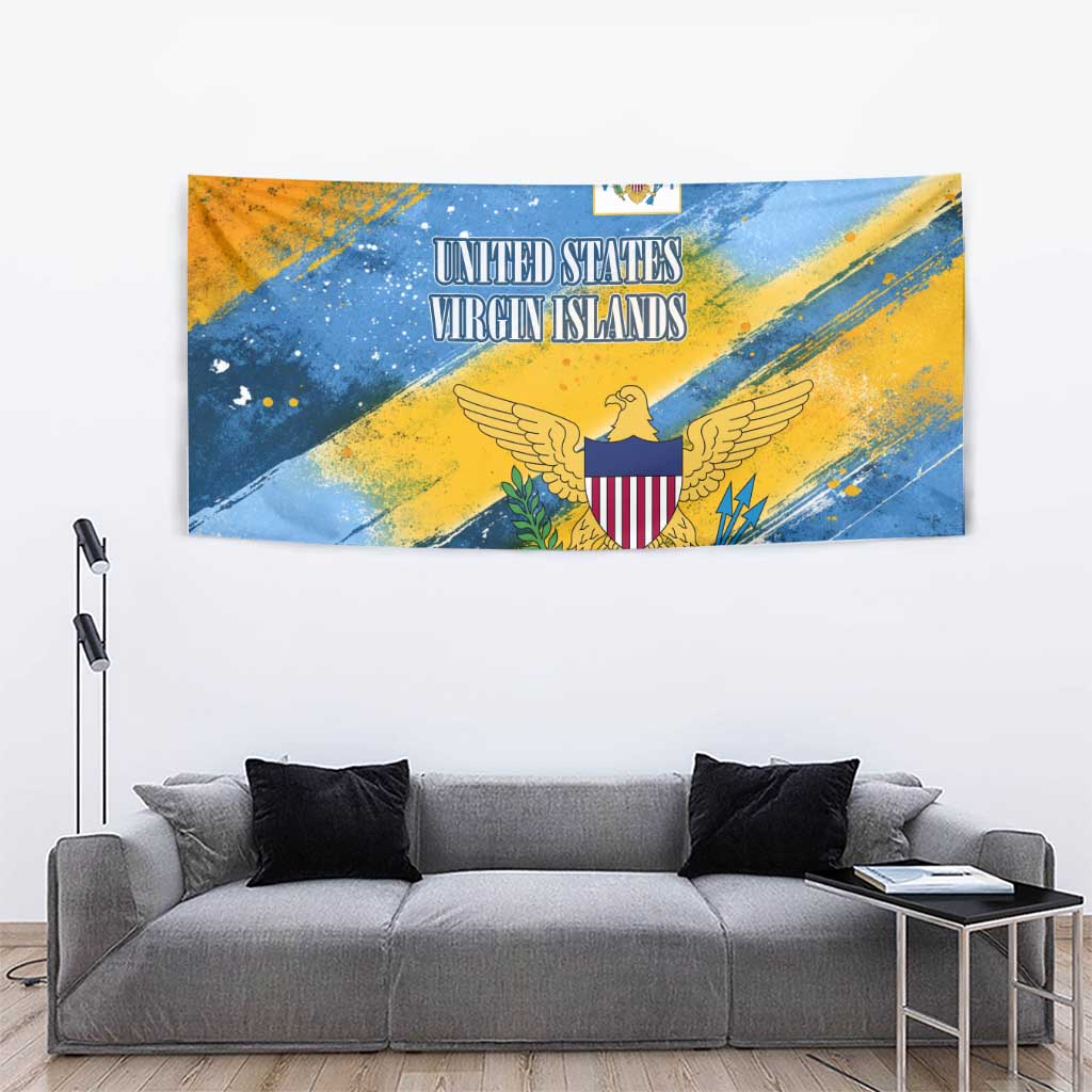 United States Virgin Islands Tapestry with Blue Yellow Eagle Design and Government Seal - Wonder Print Shop