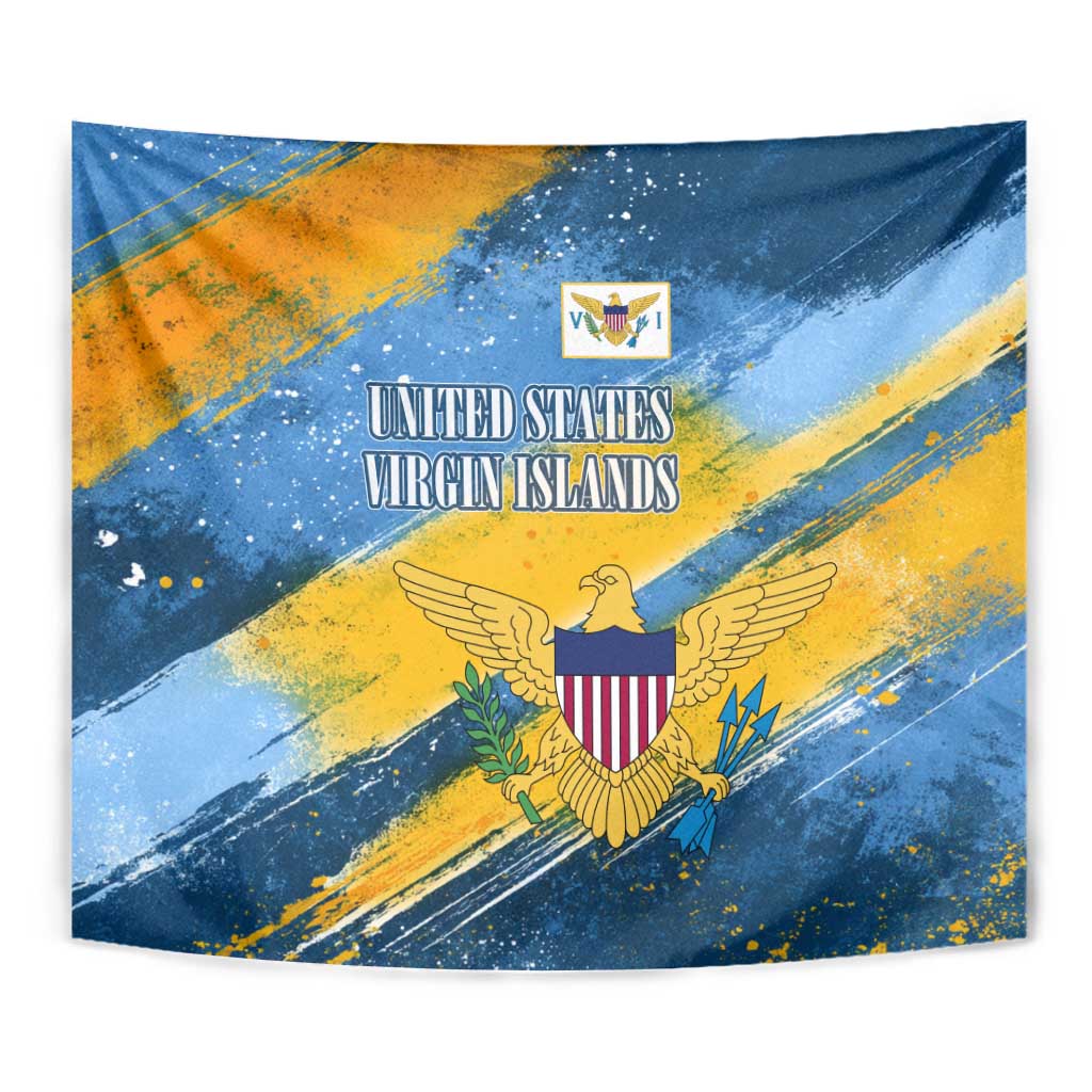 United States Virgin Islands Tapestry with Blue Yellow Eagle Design and Government Seal - Wonder Print Shop