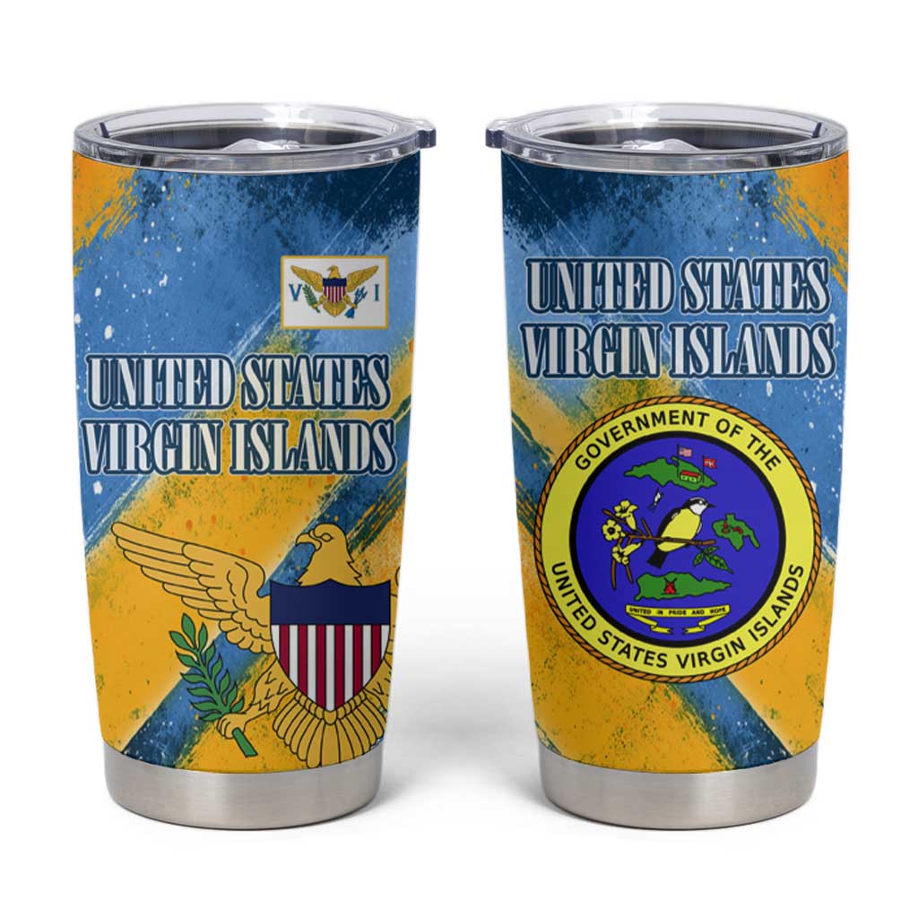 United States Virgin Islands Tumbler Cup with Blue Yellow Eagle Design and Government Seal - Wonder Print Shop