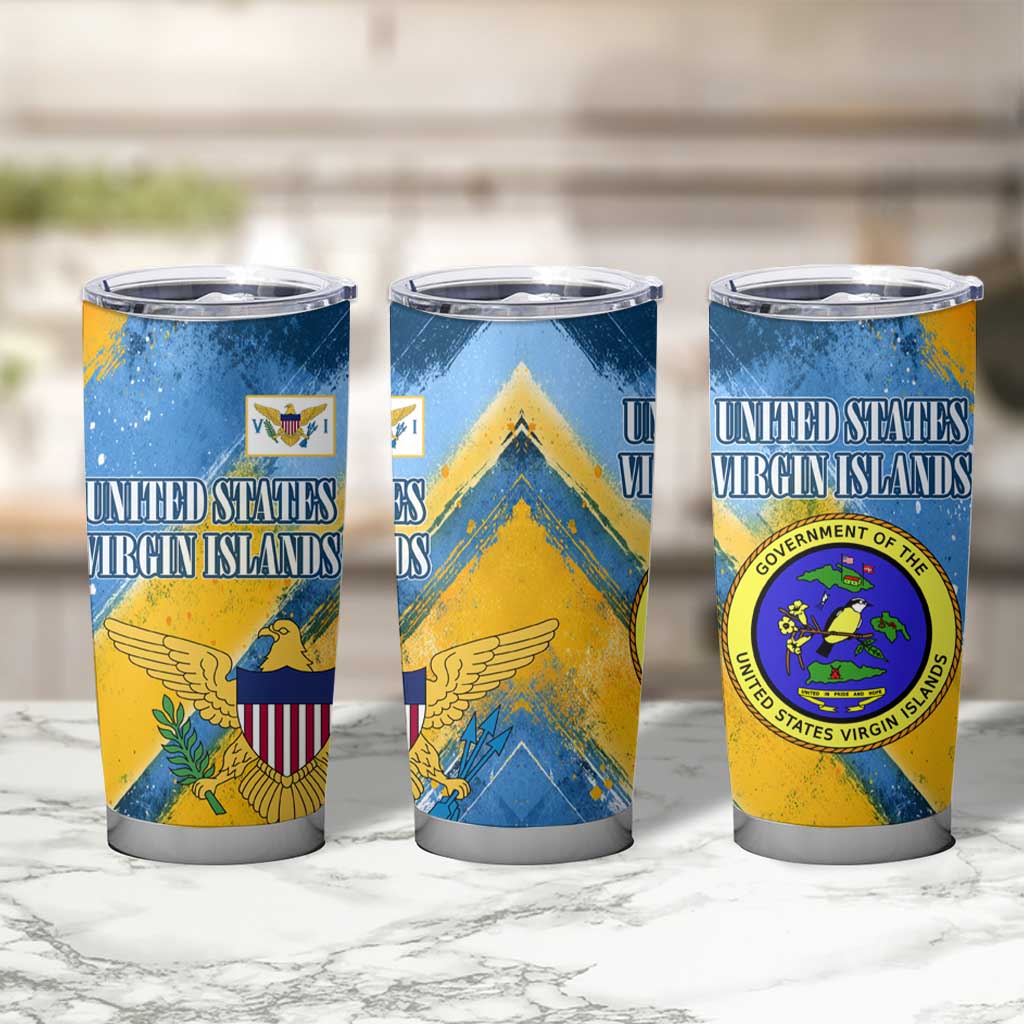 United States Virgin Islands Tumbler Cup with Blue Yellow Eagle Design and Government Seal - Wonder Print Shop
