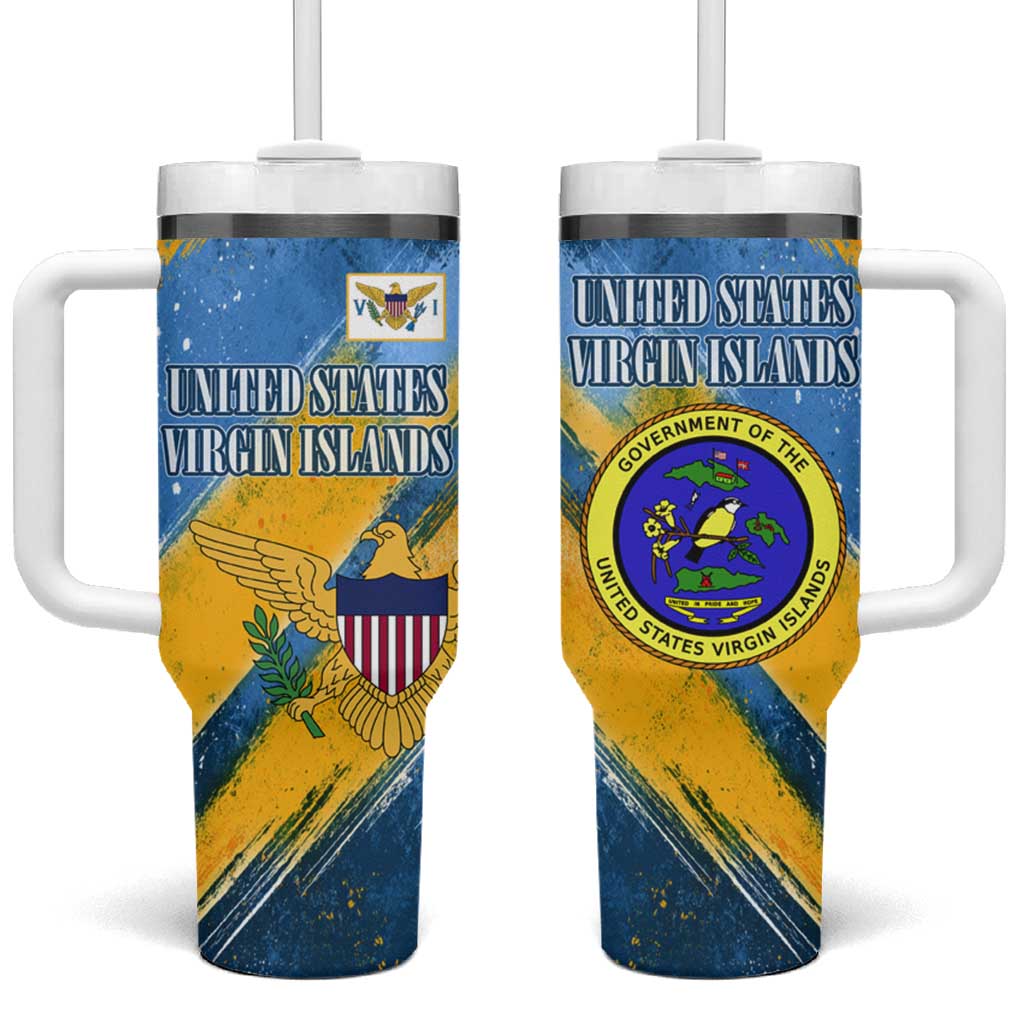 United States Virgin Islands Tumbler With Handle with Blue Yellow Eagle Design and Government Seal - Wonder Print Shop