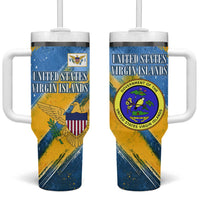 United States Virgin Islands Tumbler With Handle with Blue Yellow Eagle Design and Government Seal - Wonder Print Shop