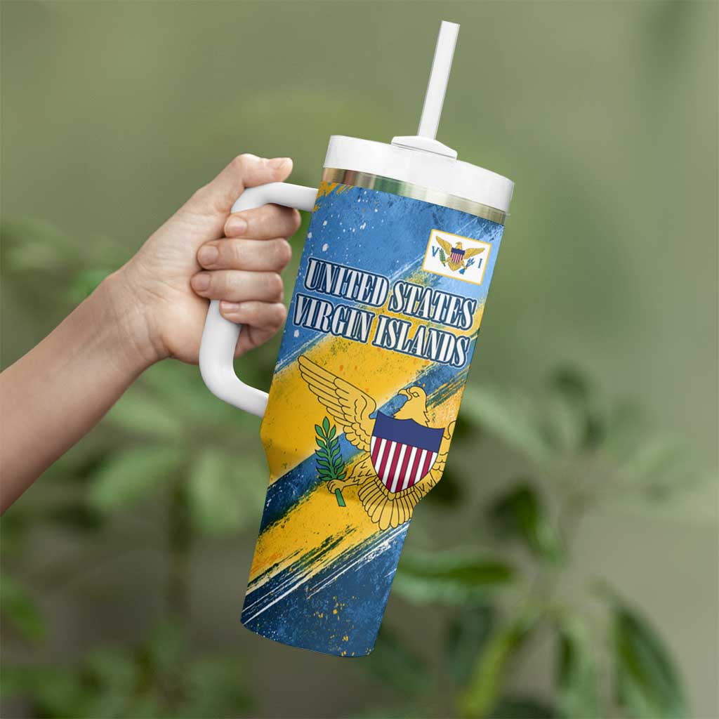 United States Virgin Islands Tumbler With Handle with Blue Yellow Eagle Design and Government Seal - Wonder Print Shop