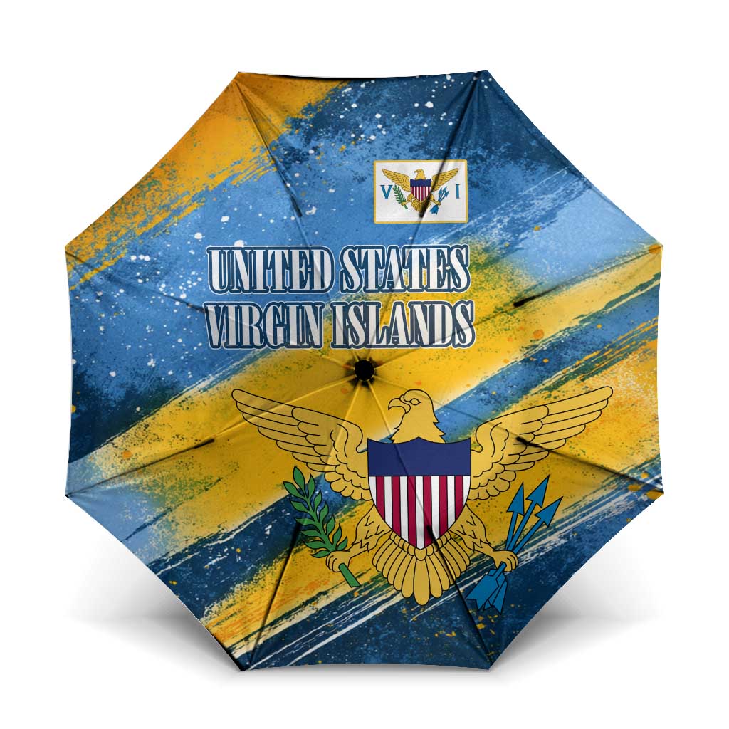 United States Virgin Islands Umbrella with Blue Yellow Eagle Design and Government Seal - Wonder Print Shop