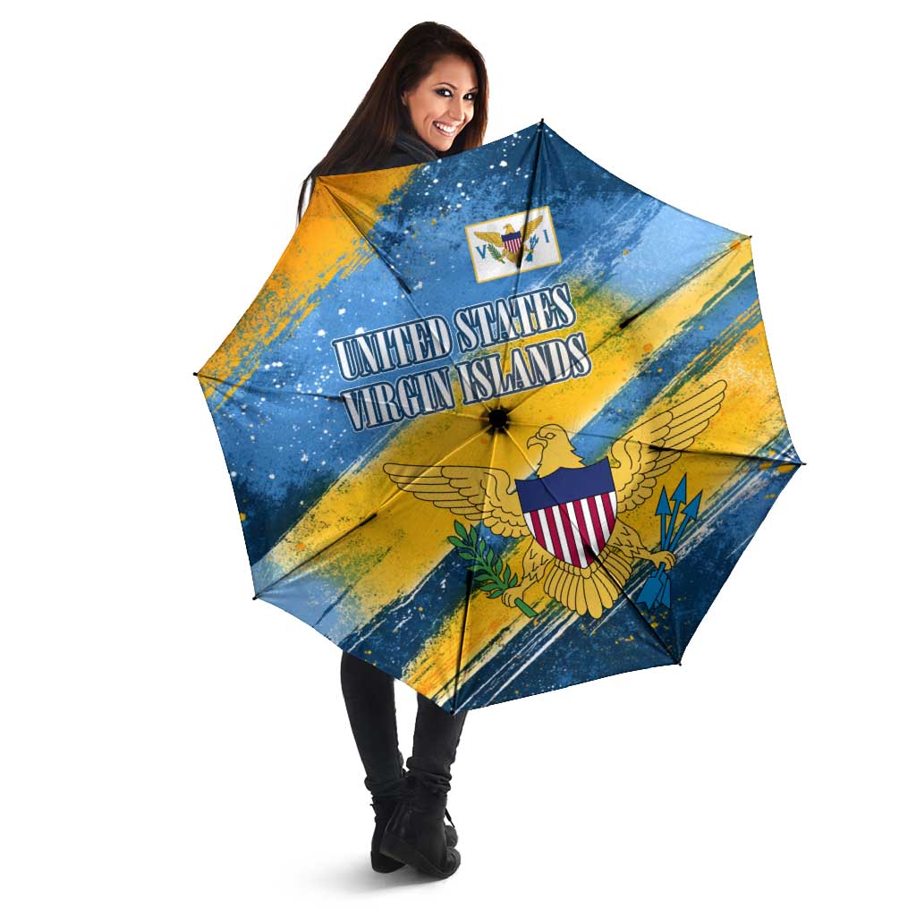 United States Virgin Islands Umbrella with Blue Yellow Eagle Design and Government Seal - Wonder Print Shop