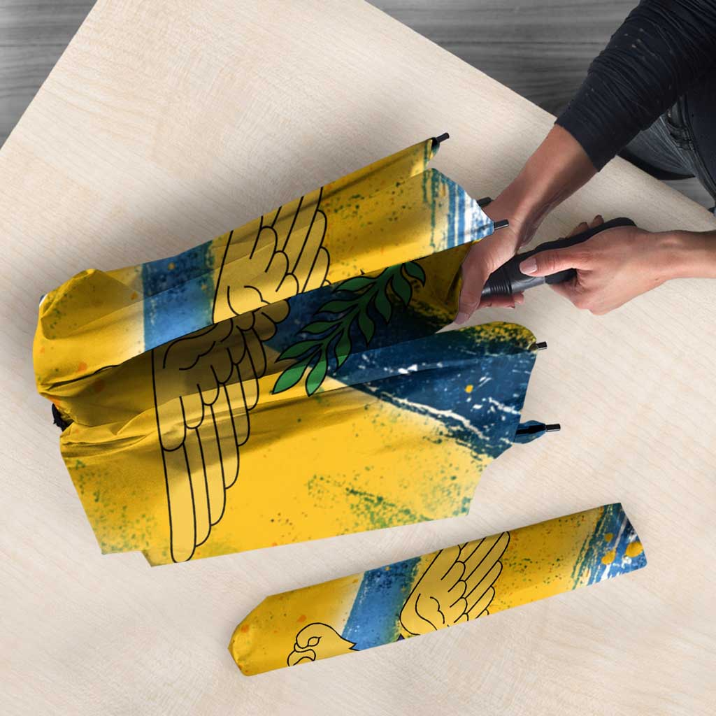 United States Virgin Islands Umbrella with Blue Yellow Eagle Design and Government Seal - Wonder Print Shop