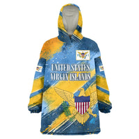 United States Virgin Islands Wearable Blanket Hoodie with Blue Yellow Eagle Design and Government Seal - Wonder Print Shop
