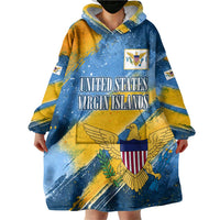 United States Virgin Islands Wearable Blanket Hoodie with Blue Yellow Eagle Design and Government Seal - Wonder Print Shop