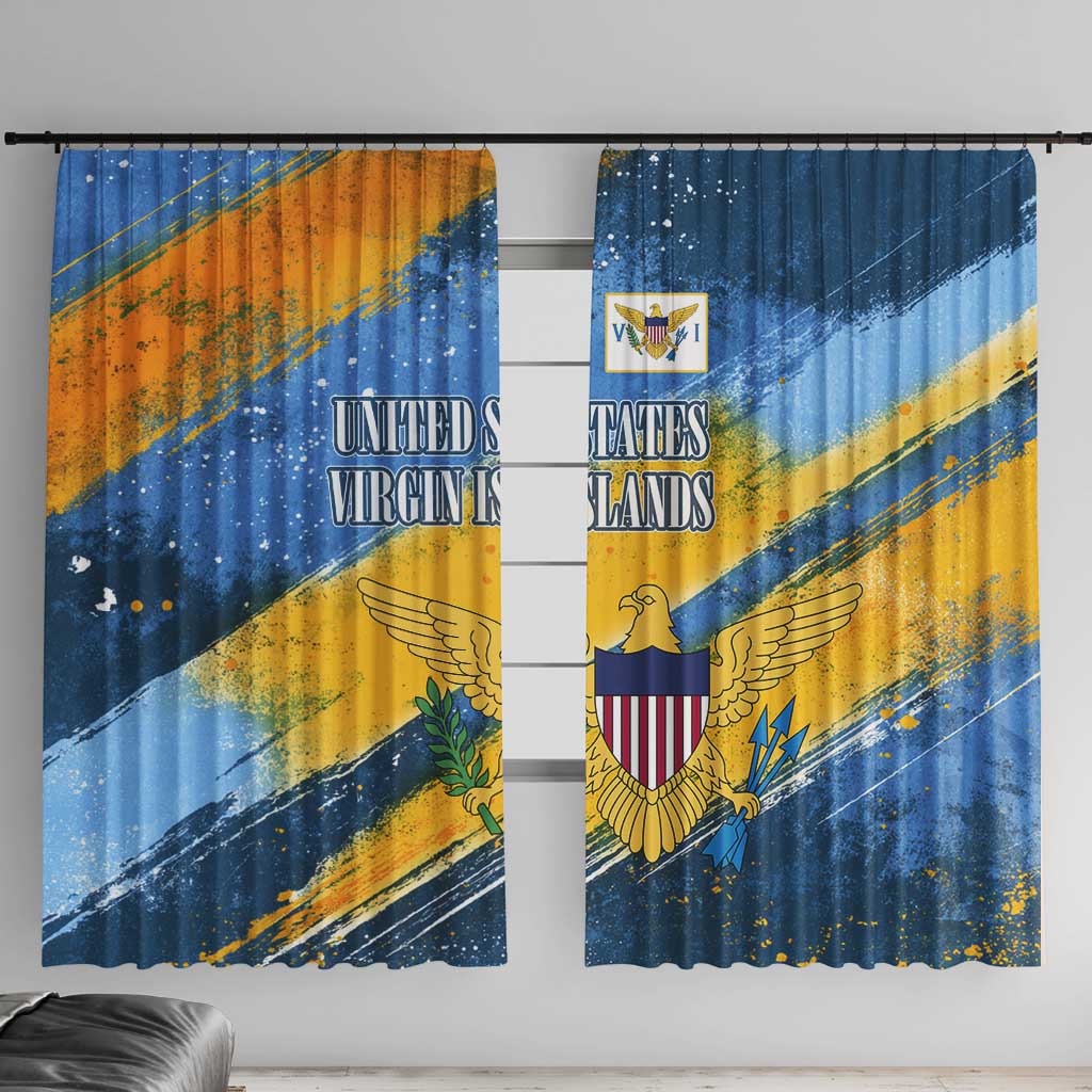 United States Virgin Islands Window Curtain with Blue Yellow Eagle Design and Government Seal - Wonder Print Shop