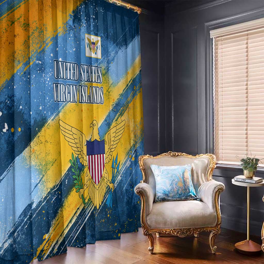 United States Virgin Islands Window Curtain with Blue Yellow Eagle Design and Government Seal - Wonder Print Shop