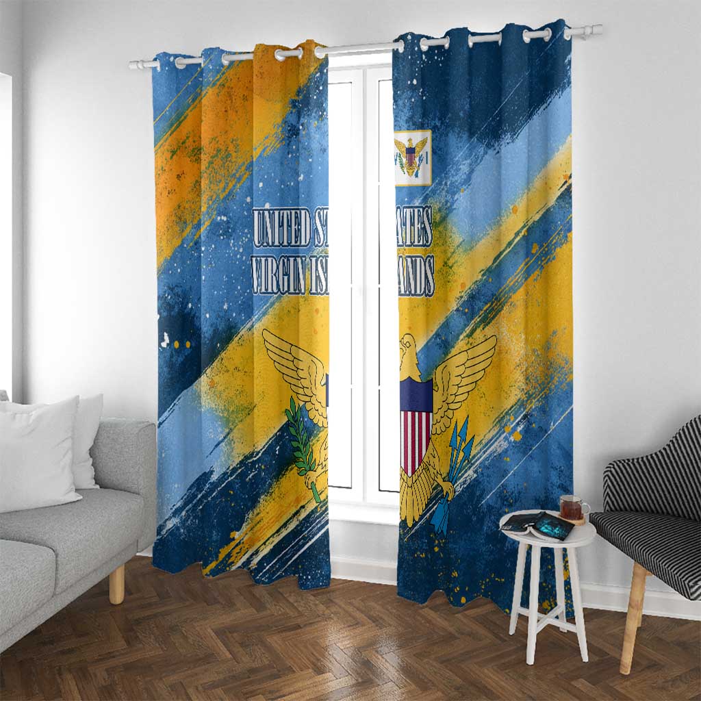 United States Virgin Islands Window Curtain with Blue Yellow Eagle Design and Government Seal - Wonder Print Shop