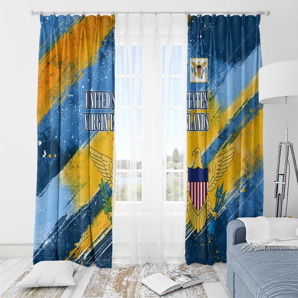 United States Virgin Islands Window Curtain with Blue Yellow Eagle Design and Government Seal - Wonder Print Shop