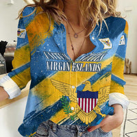United States Virgin Islands Women Casual Shirt with Blue Yellow Eagle Design and Government Seal - Wonder Print Shop