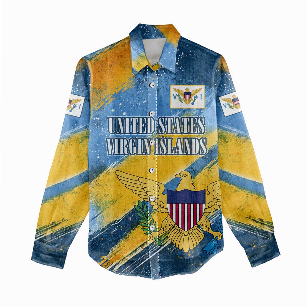 United States Virgin Islands Women Casual Shirt with Blue Yellow Eagle Design and Government Seal - Wonder Print Shop