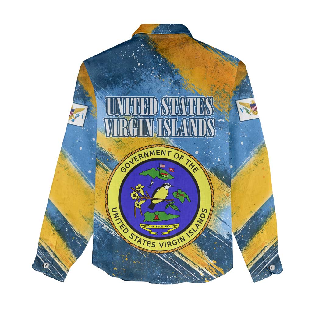 United States Virgin Islands Women Casual Shirt with Blue Yellow Eagle Design and Government Seal - Wonder Print Shop