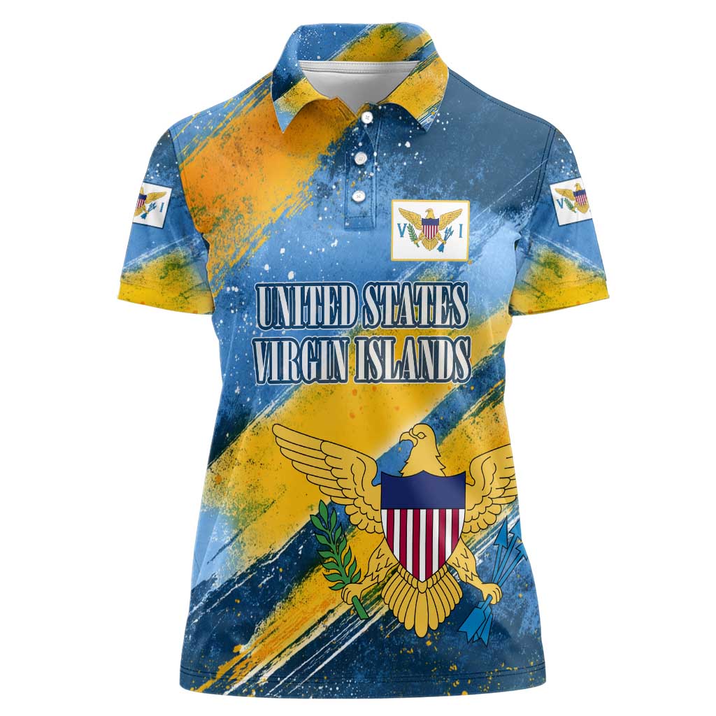 United States Virgin Islands Women Polo Shirt with Blue Yellow Eagle Design and Government Seal - Wonder Print Shop
