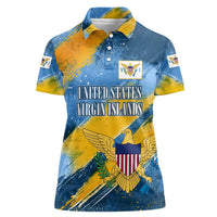 United States Virgin Islands Women Polo Shirt with Blue Yellow Eagle Design and Government Seal - Wonder Print Shop