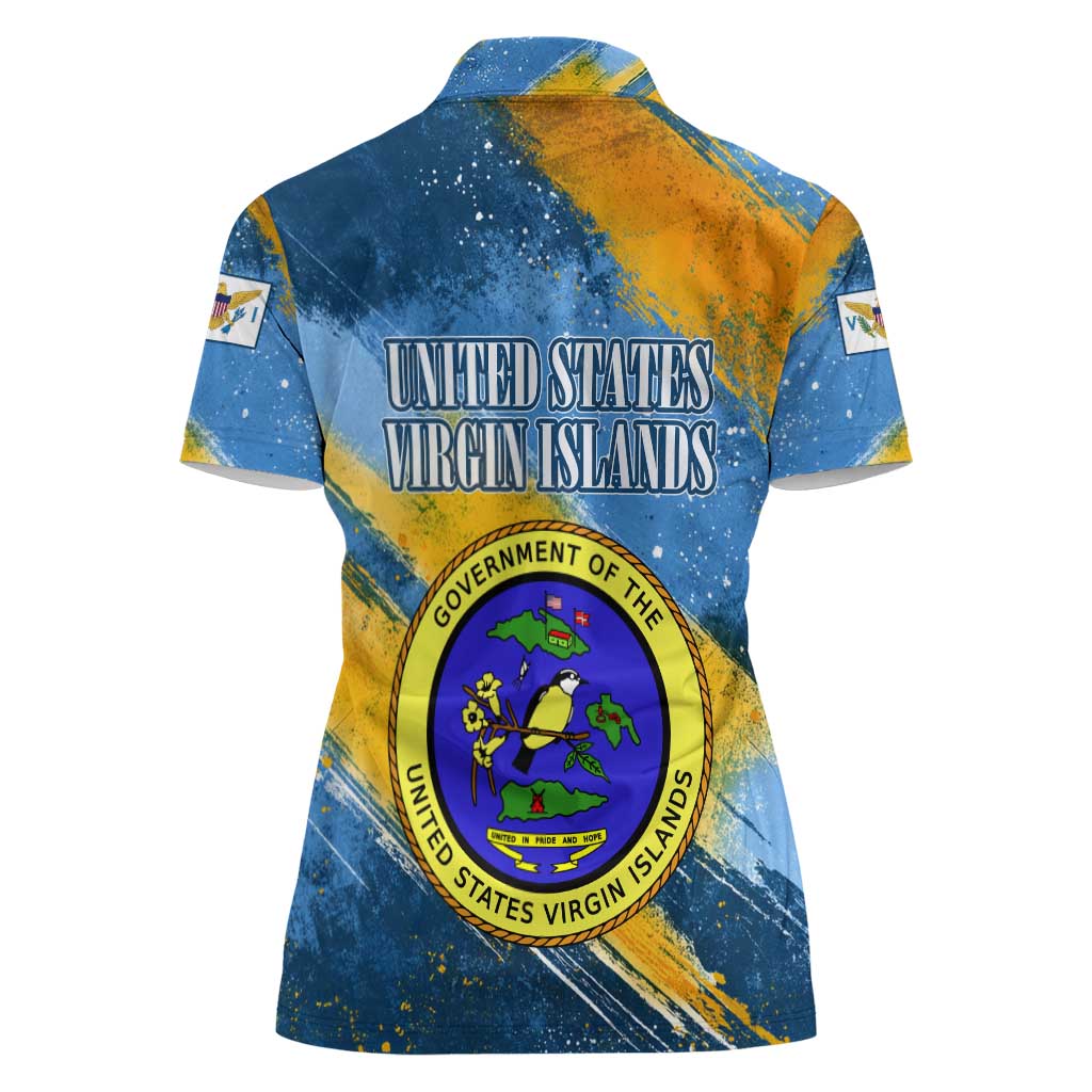 United States Virgin Islands Women Polo Shirt with Blue Yellow Eagle Design and Government Seal - Wonder Print Shop