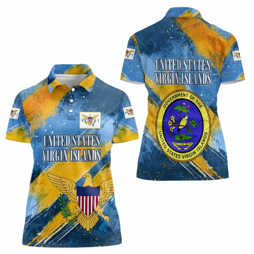 United States Virgin Islands Women Polo Shirt with Blue Yellow Eagle Design and Government Seal - Wonder Print Shop