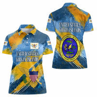 United States Virgin Islands Women Polo Shirt with Blue Yellow Eagle Design and Government Seal - Wonder Print Shop