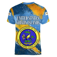 United States Virgin Islands Women V-Neck T-Shirt with Blue Yellow Eagle Design and Government Seal - Wonder Print Shop