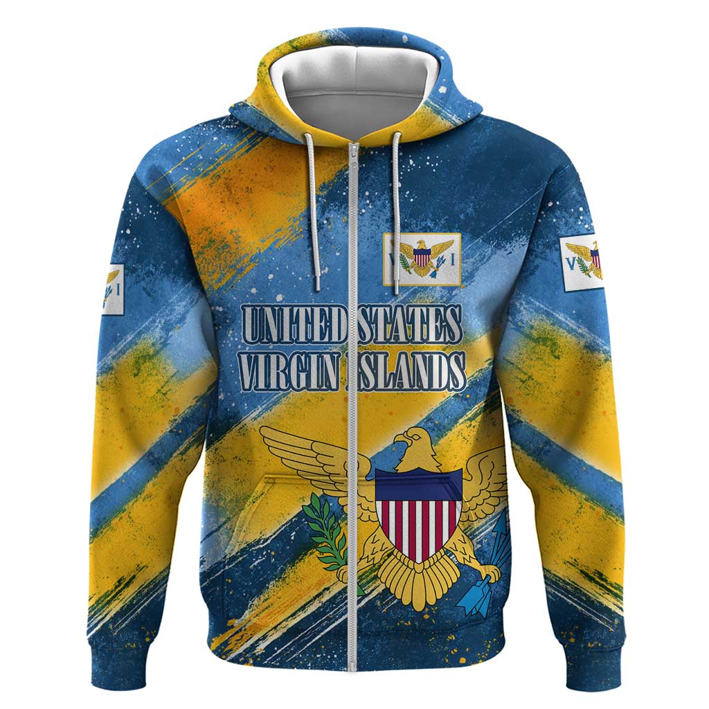 United States Virgin Islands Zip Hoodie with Blue Yellow Eagle Design and Government Seal - Wonder Print Shop