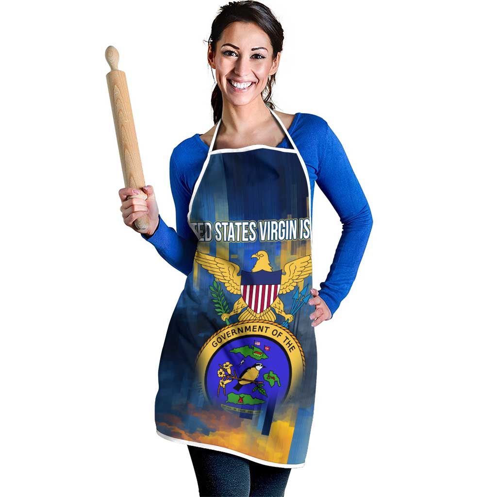 United States Virgin Islands Apron with Blue Yellow Government Seal Design and Bald Eagle - Wonder Print Shop