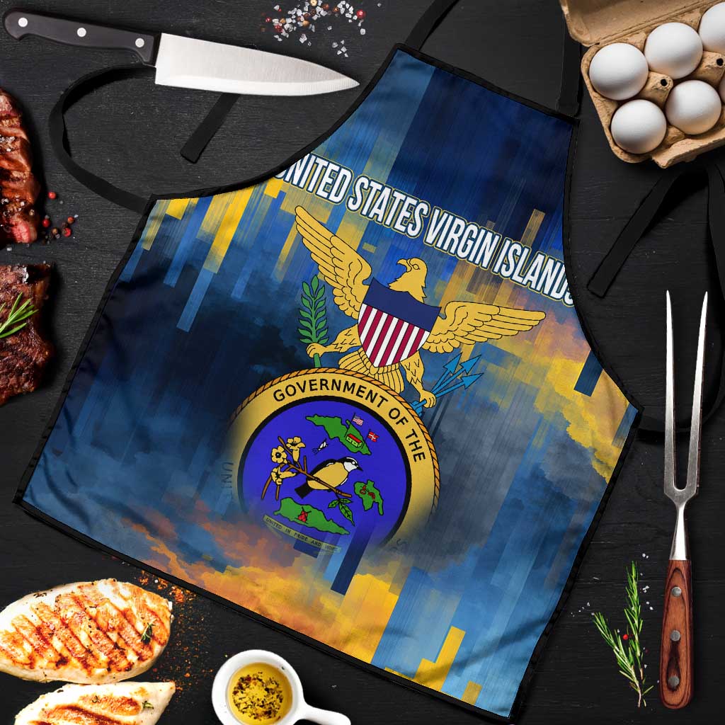 United States Virgin Islands Apron with Blue Yellow Government Seal Design and Bald Eagle - Wonder Print Shop