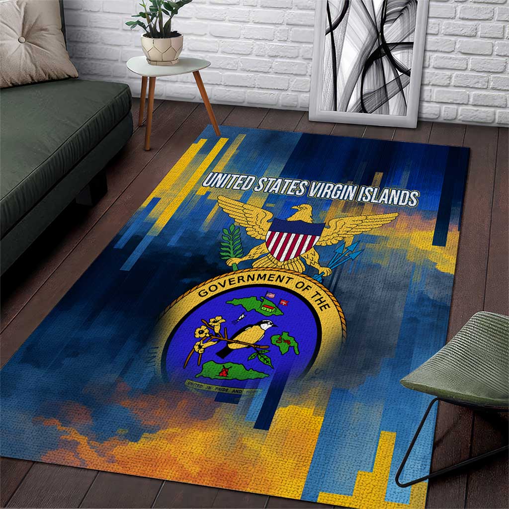 United States Virgin Islands Area Rug with Blue Yellow Government Seal Design and Bald Eagle - Wonder Print Shop