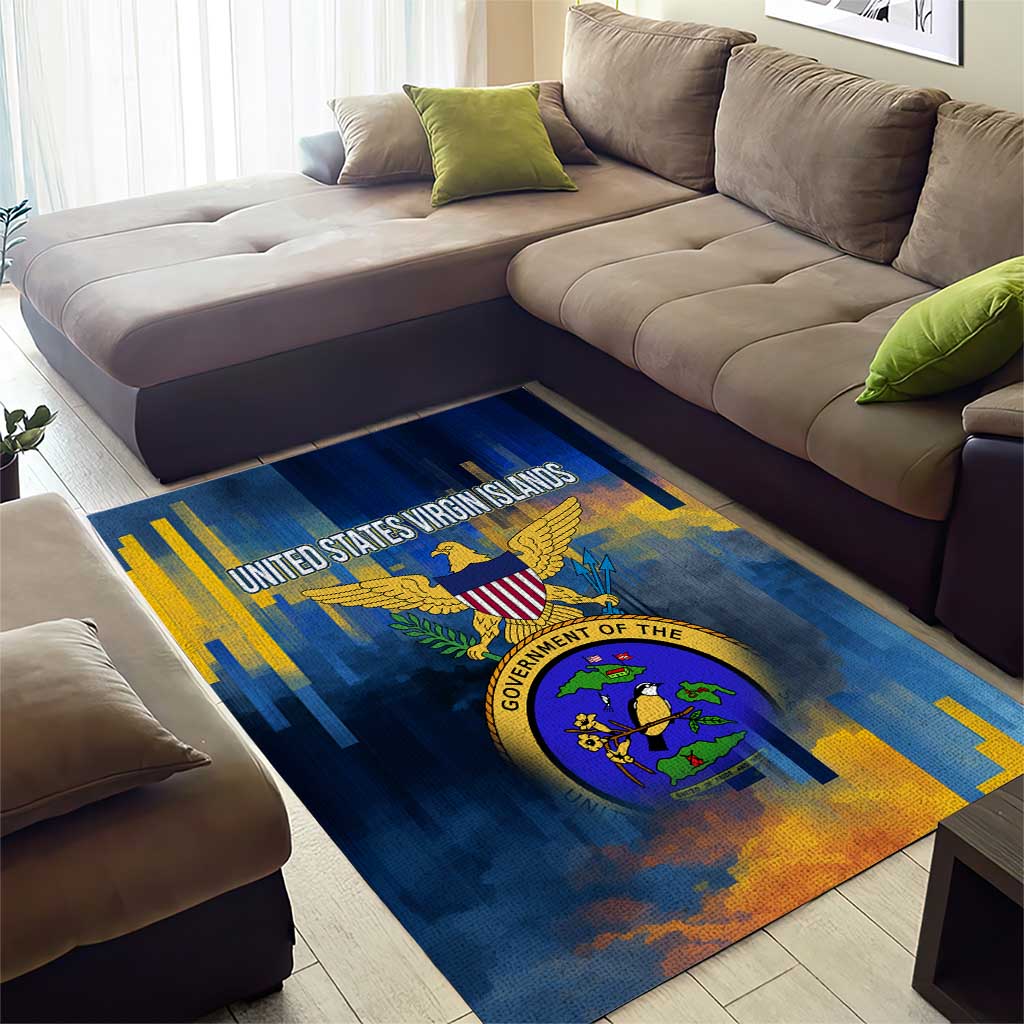 United States Virgin Islands Area Rug with Blue Yellow Government Seal Design and Bald Eagle - Wonder Print Shop