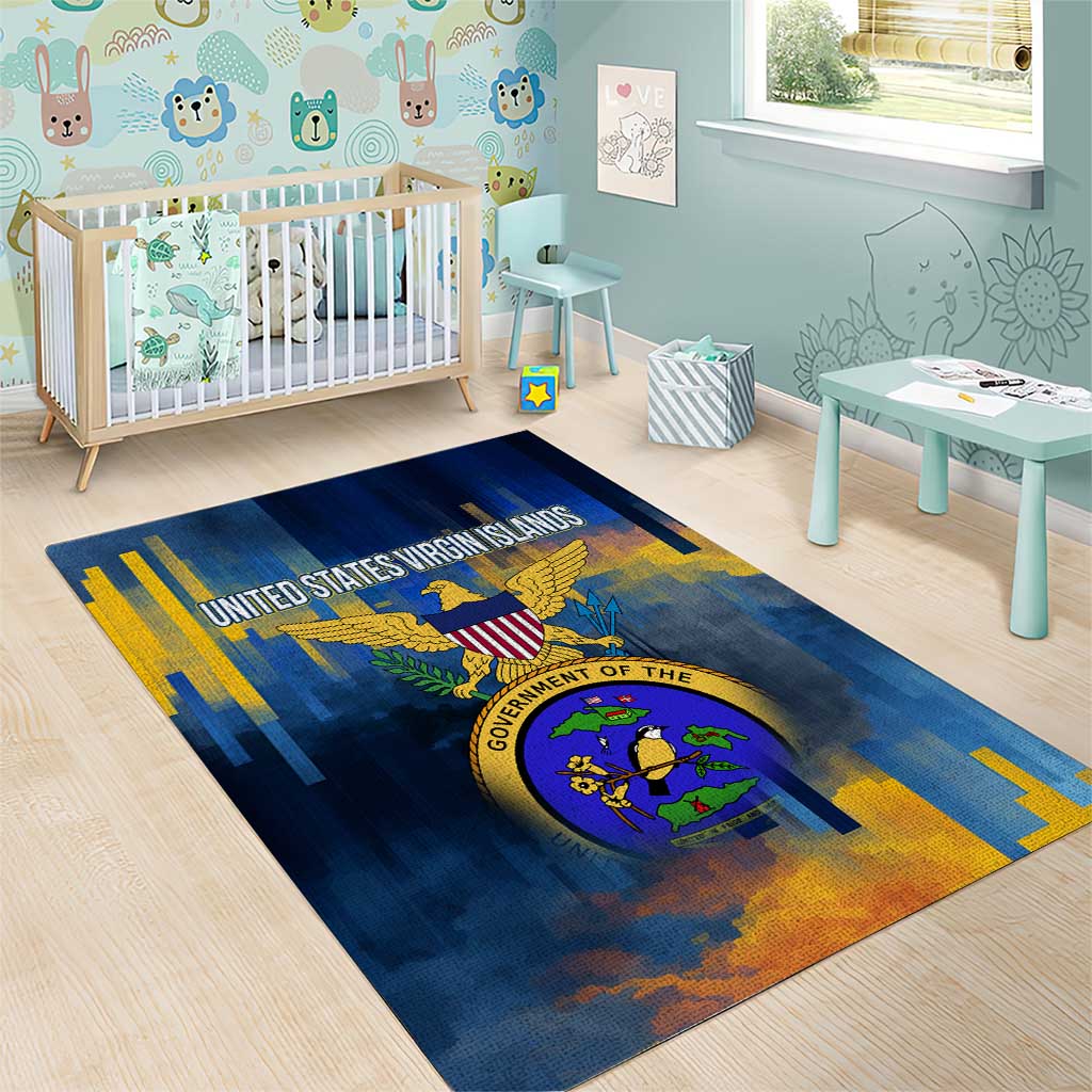 United States Virgin Islands Area Rug with Blue Yellow Government Seal Design and Bald Eagle - Wonder Print Shop