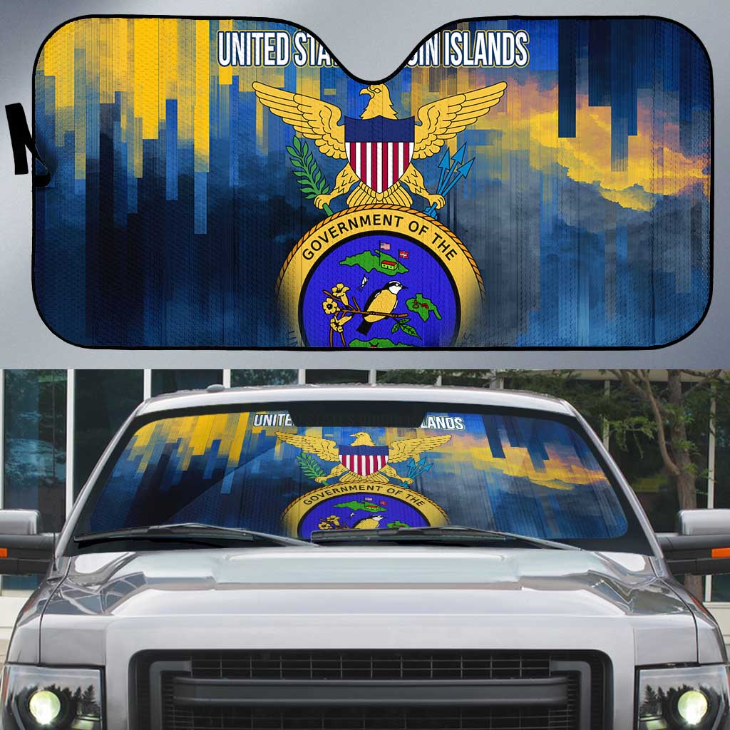 United States Virgin Islands Auto Sun Shade with Blue Yellow Government Seal Design and Bald Eagle - Wonder Print Shop