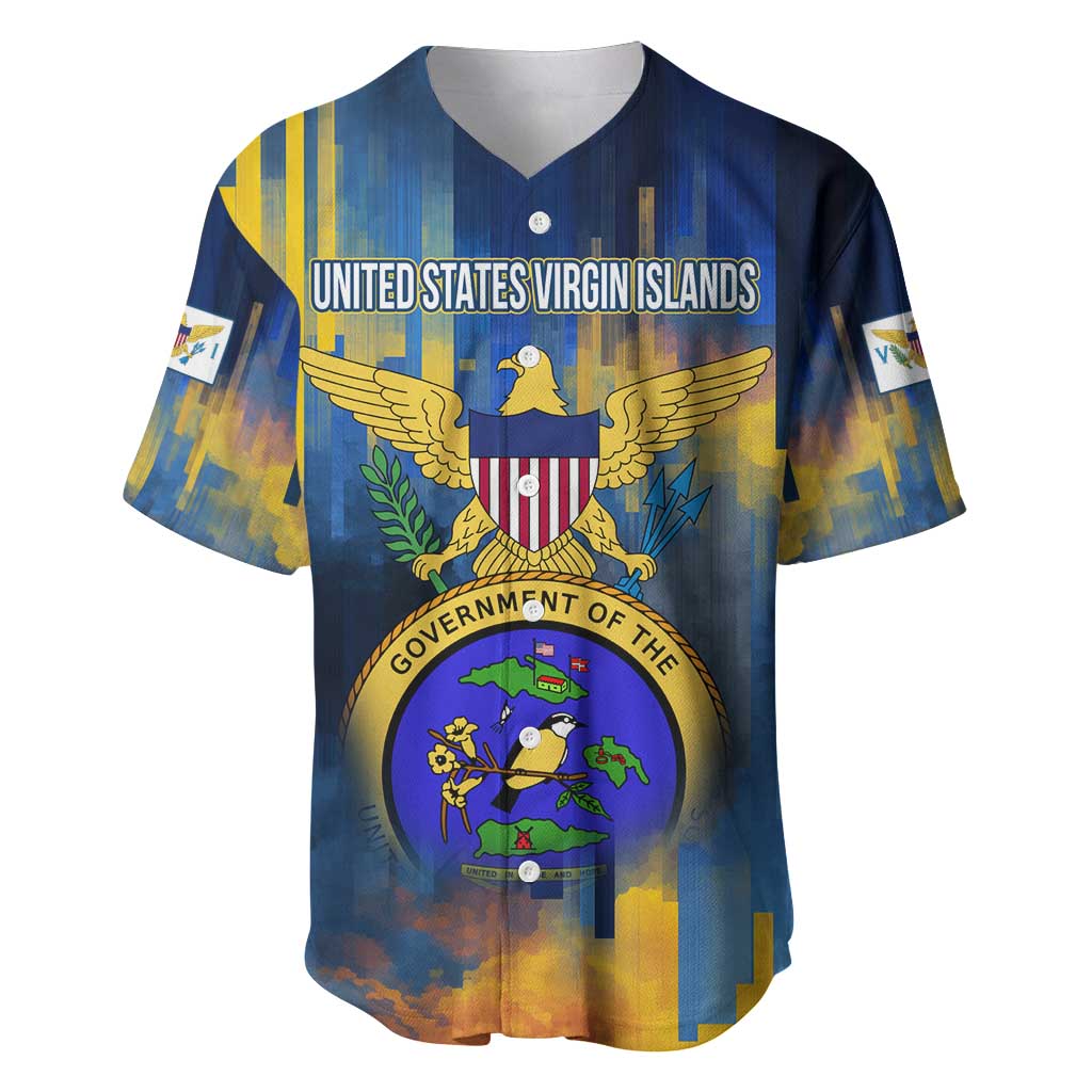 United States Virgin Islands Baseball Jersey with Blue Yellow Government Seal Design and Bald Eagle - Wonder Print Shop