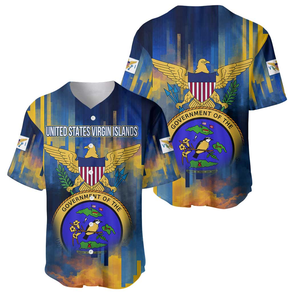United States Virgin Islands Baseball Jersey with Blue Yellow Government Seal Design and Bald Eagle - Wonder Print Shop