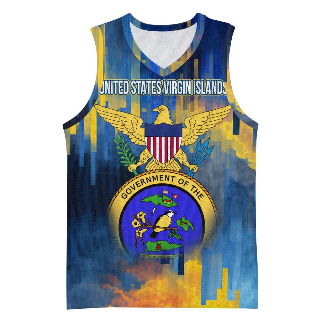 United States Virgin Islands Basketball Jersey with Blue Yellow Government Seal Design and Bald Eagle - Wonder Print Shop