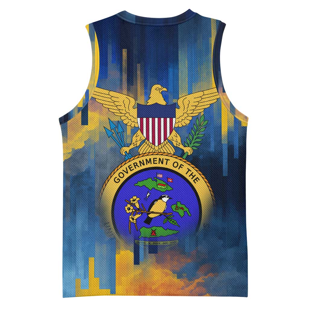 United States Virgin Islands Basketball Jersey with Blue Yellow Government Seal Design and Bald Eagle - Wonder Print Shop