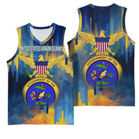 United States Virgin Islands Basketball Jersey with Blue Yellow Government Seal Design and Bald Eagle - Wonder Print Shop