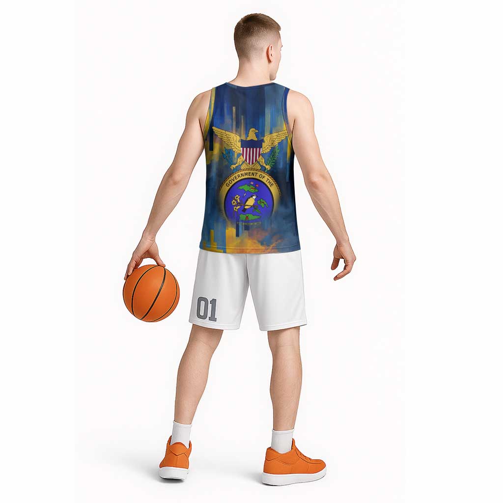 United States Virgin Islands Basketball Jersey with Blue Yellow Government Seal Design and Bald Eagle - Wonder Print Shop